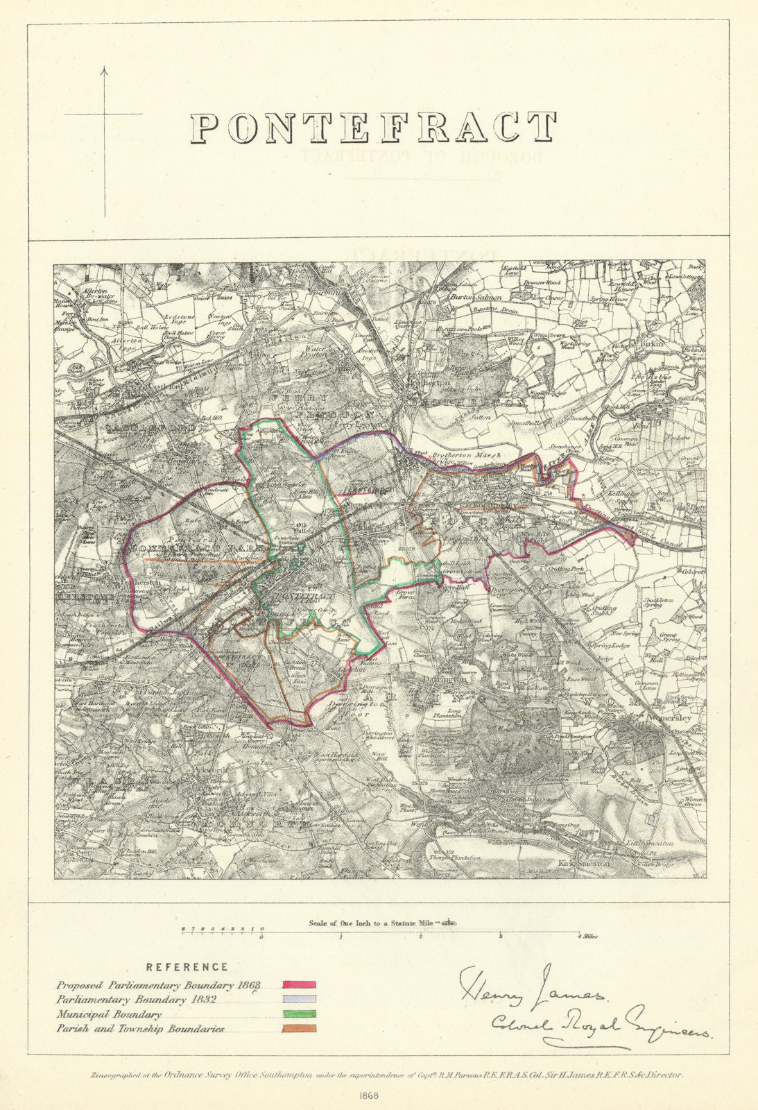 Pontefract, Yorkshire. JAMES. Parliamentary Boundary Commission 1868 old map